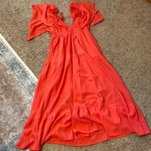 Poppi Red tie back flutter sleeve dress